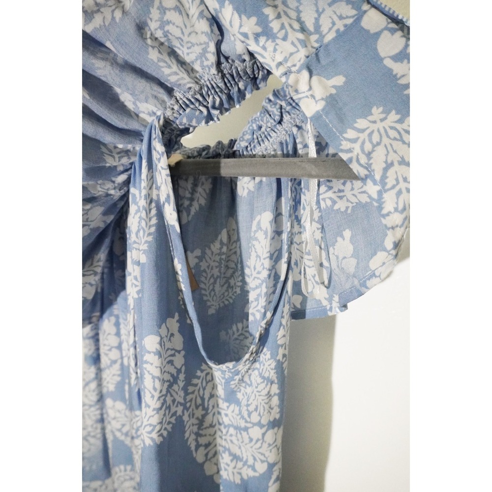 NWT Blue Milkmaid Cottage Cropped Blouse Off Shoulder Prairie Ruffle Sleeve M - Picture 6 of 8